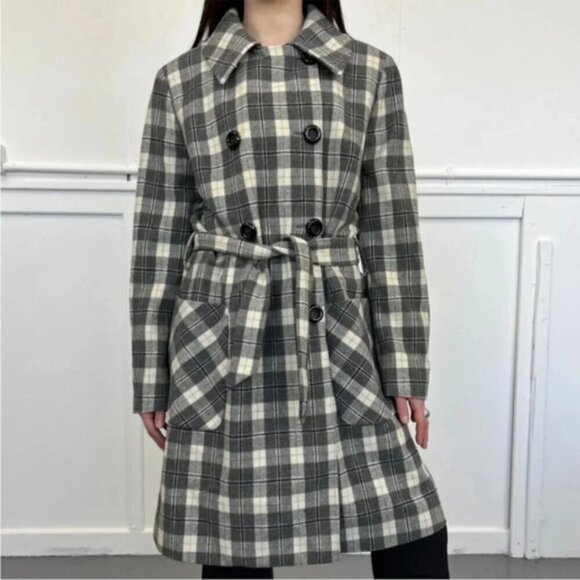 Dolce & Gabbana Vintage Wool Grey Check Plaid Belted Coat 8 - Picture 2 of 16